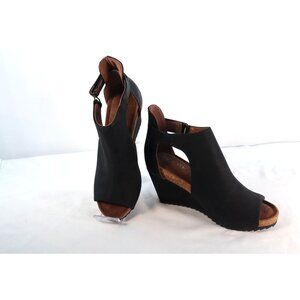 Corkys Boutique Sunburst Open-Toe Wedge Sandals‎ Black Size 6